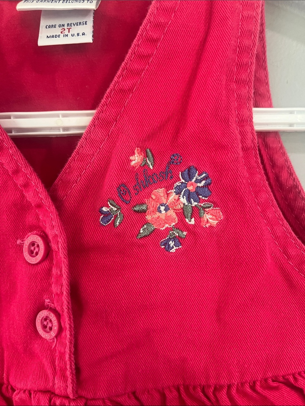 OshKosh B'gosh PinkSleeveless Dress with Embroidered Floral Accent 2T - Picture 4 of 8